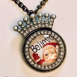 Believe Victorian Crown Santa Necklace Women Christmas Jewelry New Vintage Style